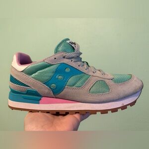 Saucony Shadow pink gray green retro sneakers